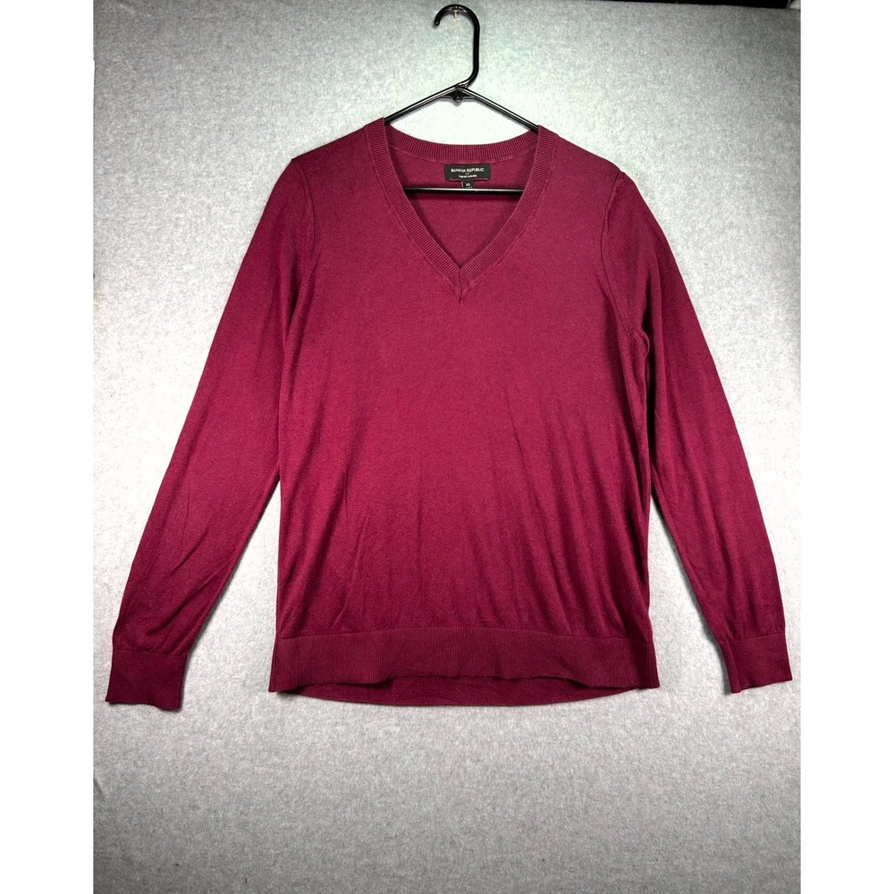 Banana Republic Forever Pullover Sweater Womens XL Red Cotton V Neck Tight Knit